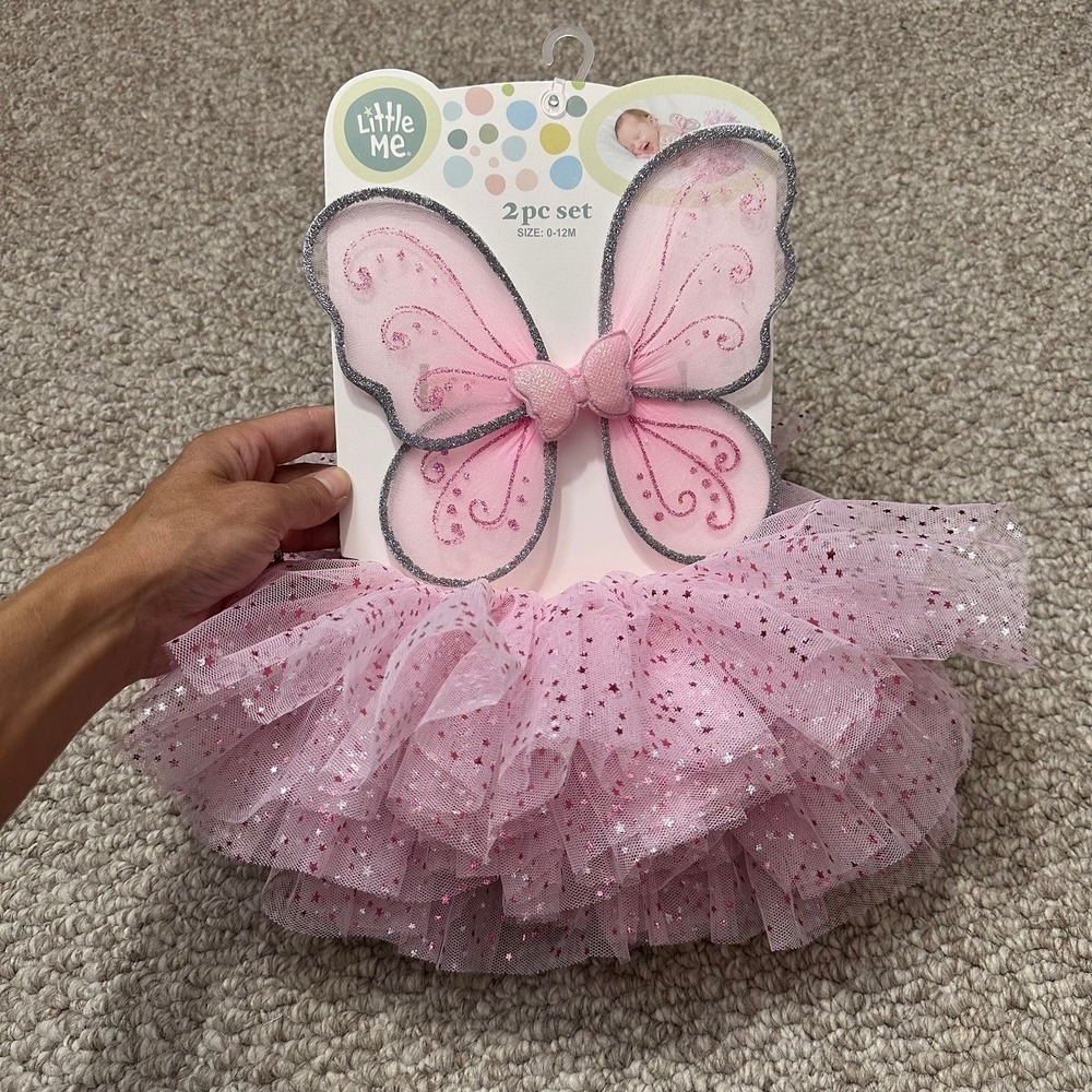 Little Me Baby Girls Pink Butterfly Wings and Star Tutu 2pc Set Size 0-12 Months